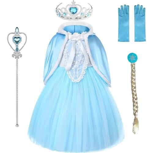 Girls Elsa Dress+Cloack Anna Costume Princess Clothes Kids Dresses Cosplay Snow Queen Birthday Parti Vestidor infantil