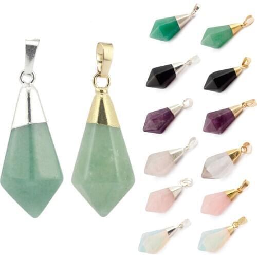 Natural Crystal Hexagon Column Bullet Pendant Copper Alloy Hanging Star Star Jewelry Making DIY Necklace Jewelry Accessories