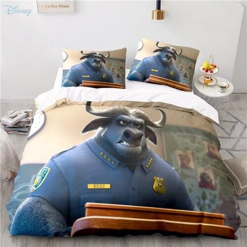 Popular Zootopia Cartoon Character Printed Bedding Set Chief Bogo Judy Hopps 3d Duvet Cover Pillowcase Europe/Australia/USA Size