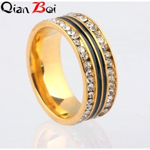 QianBei Fashion Simple Design Vintage Gold Color Two Row Ring for Women Man Jewelry Gifts