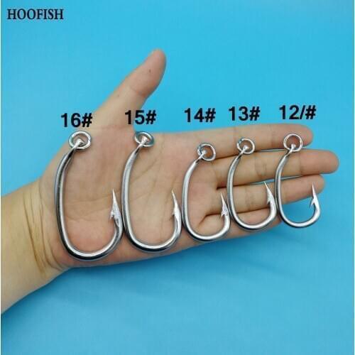 HOOFISH 5PCS/LOT Crazy Big Tuna Bass Shark Fish Hook 12#13#14#15#16# Big Sea Fishing Hook Fishing Tackle