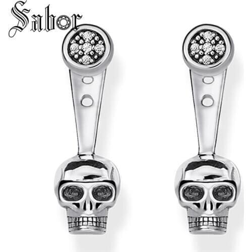 Ear Jackets Skull Stud Earrings 2020 New Cubic Zirconia Fashion Jewelry Punk silver color Gift For Women Men Lover thomas