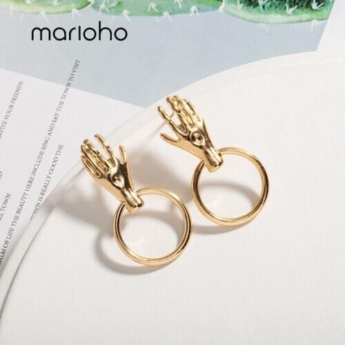 Marioho 2020 Fashion Unique Gold Vintage Metal Small Hand Palm Geometric Drop Earrings for Women Girls Party Jewelry
