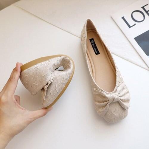 Folded Bowknot Breathable Square Toe Shallow Mouth Woven Soft Sole Flat Shoes Womens New Breathable Soft Sole Casual Flat Shoes