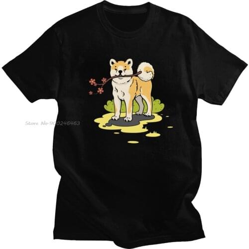 Unique Funny Akita Inu T-shirt Men Short Sleeve Japanese Doggie Tee Shirt O-neck Pure Cotton Dog Lover Tshirts Merch Gift