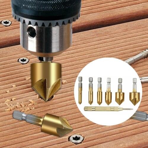 Universal Hex Shank Countersink Drill Bit 6-19mm Titanium Coated 5 Flute Hole Drill Tool Power Tool Accessories Hot