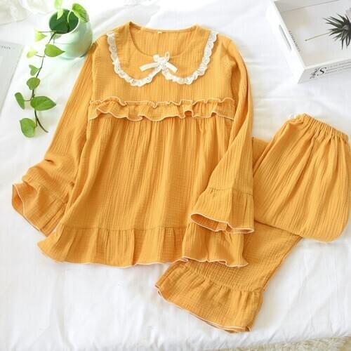 Spring Autumn Loose Postpartum Pregnant Women Pajamas Thin Maternity Sexy Nightwear Long-sleeved Nursing Clothes Home Sleepwear