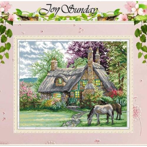 Flowers Villa Scenery Counted Cross Stitch 11CT 14CT Printed Cross Stitch Set Wholesale Cross-stitch Kit Embroidery Needlework