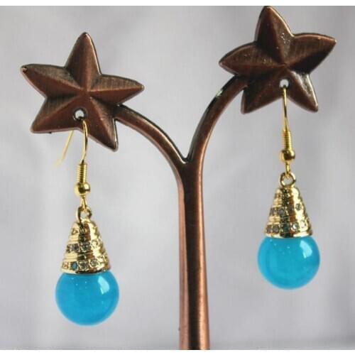 Ladys elegant high quality fine gem+ 12mm jades bead hook earring