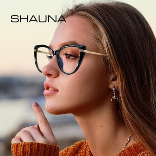 SHAUNA Retro Clear Anti Blue Light Women Optical Eyeglasses Frame Fashion Grey Pink TR90 Metal Glasses Frame Computer Glasses