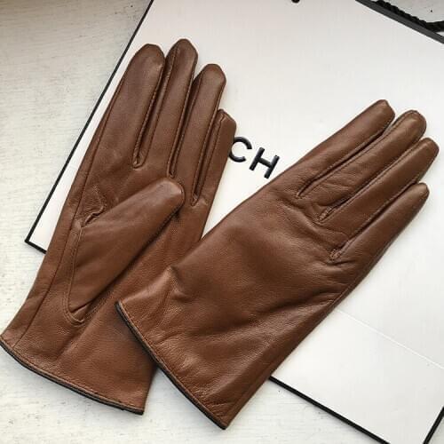 Womens autumn winter thicken warm 100% genuine leather glove female natural leather thicken slim riding driving glove R3332