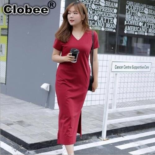 Vintage Women Dress 2021 Women V-neck Short Sleeve Summer Dress Sexy Side Spilt Slim Hip Package Dress Plus Size For Ladies M343