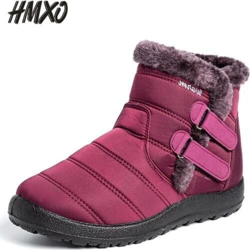 HMXO Winter Warm Mid-tube Boots Women Warmcotton Shoes Non-slip Thick High-top Buckle Snow Boots Large Size Women Cotton Shoes