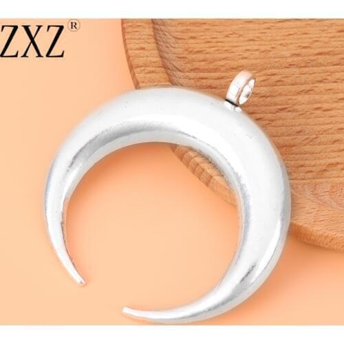ZXZ 2pcs Large Double Ox Horn Crescent Moon Charms Pendants Necklace Jewelry Making Findings 66x63mm