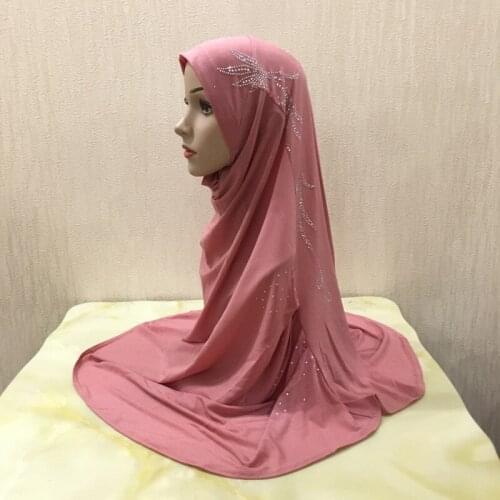 1PCS Ethnic Headdress Amira Muslim Women Long Hijab Islamic Prayer Turban Arab Diamond Shawls Ramadan Soild Color Headscarf