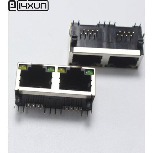 1pcs RJ45 1*2 with Light Network Interface jack 56 Dual Port 8P8C Shielded with Light Horizontal Plug Connector