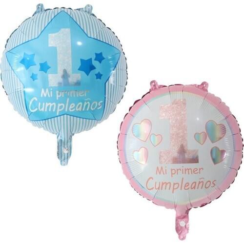 10pcs 18inch 1st Mi Primer Cumpleanos Spanish Birthday Balloons Round Foil Helium Air Globos Baby 1st Birthday Party Decorations