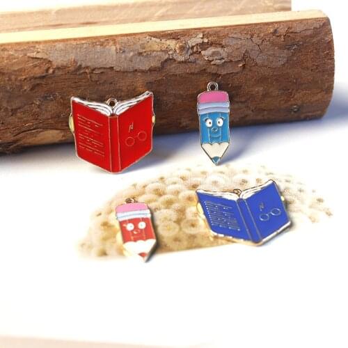 10pcs/pack Pen Book Study School Handmade Craft Metal Charms Earring Keychain DIY Jewelry Making Zinc Alloy