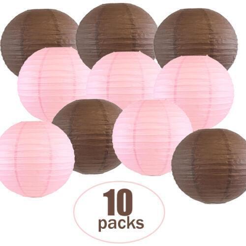 10 Pcs Per Set Light Pink and Brown Paper Lantern lampion for Wedding Halloween Outdoor Hanging lanterne papier Decor Favor