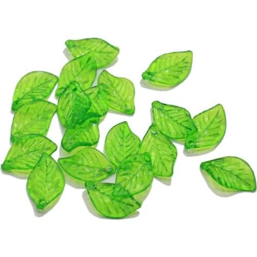 100Pcs 17x11mm Green Leaves Plastic Pendants Beads For DIY Jewelry Necklace Bracelet Earring Accessories Making