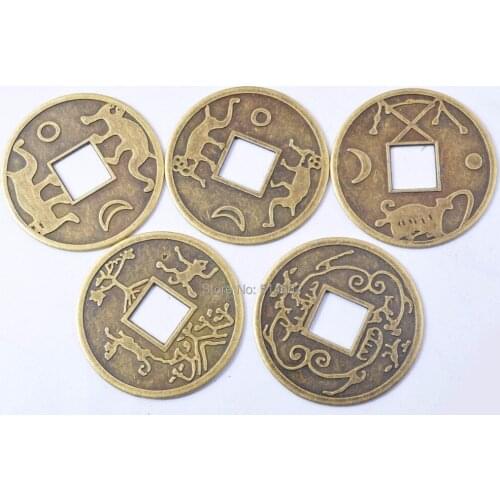 5pcs Chinese old vintage I Ching charm Feng Shui Fortune Emperor Coins Y-1109