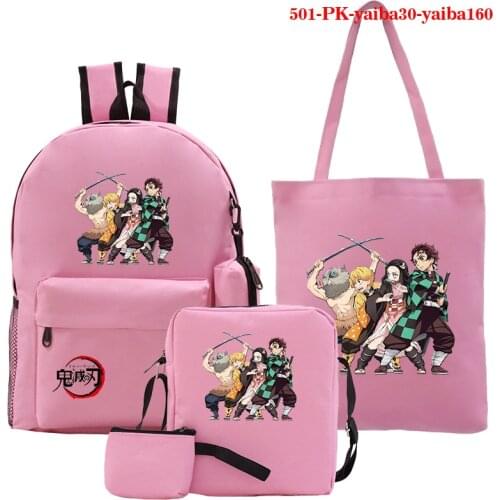 5pcs/set Student Backpacks Schoolbag+tote Bag+shoulder Bag+purse Bag Bookbag Kimetsu No Yaiba Anime Manga Teenage Backpacks