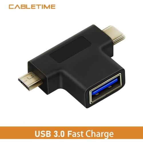 Cabletime Type C OTG to USB3.0 A Female USB2.0 Micro B Male Charging & Sync 3in1 Adapter for Xiaomi Huawei Laptops Macbook N233
