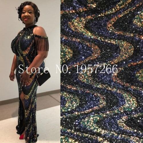 African Lace Fabric 2021 Blue Embroidered Nigerian Laces Fabric High Quality French Tulle Lace Fabric With Sequins T3312
