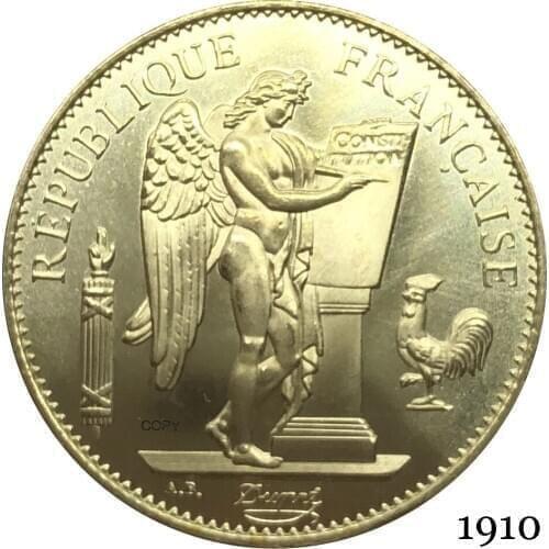 France Third Republic Francaise 1910 A 100 Francs Liberte EGALITE FRATERNITE Gold Coins Brass Metal Copy Coin