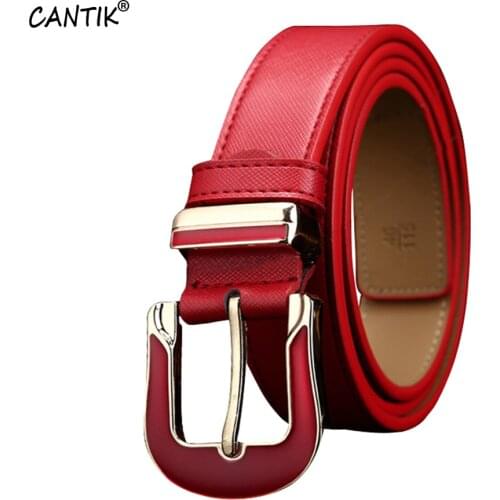 CANTIK Ladies High Quality Red Cowskin Belts Leather Cover Alloy Pin Buckles Jean Clothing Accessories Women Freeshipping FCA025