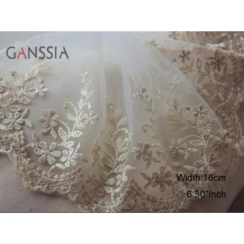 1yard Width:16cm Elegant Flower Lace Trim Beige for Dress DIY Wedding/Birthday/Christmas/Bow Decorations (ss-2218)