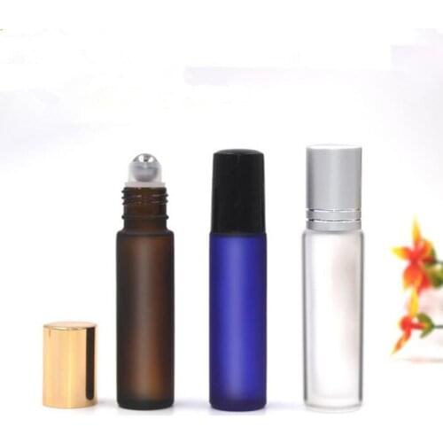 10ml Frosted Glass Roll On Essential Oil Perfume Bottles Stainless Steel Roller Ball clear brown blue F20171382