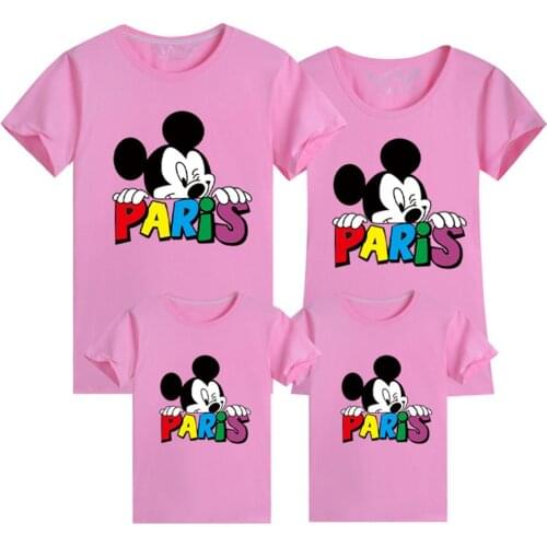 New Disney Mickey Paris Print Family Look Tee Tops Family Clothes Summer Short Sleeve Casual O-Neck Unisex Kids Adult T-shirts