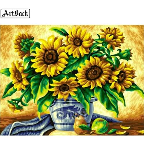 ARTBACK 5d diy diamond painting cross stitch sunflower flower 40x50cm rhinestone mosaic crafts home decoration