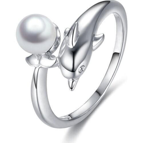 Lovans 925 Silver Ring Women Cubic Zirconia Shell Pearl Dophin Women Jewelry Finger Rings Cocktail Party Bridal Wedding
