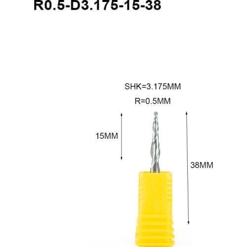 10pc R0.5xD3.175x15x38 Taper Ball Nose End Mill Tungsten solid carbide Coated cone cnc milling cutter woodworking engraving bit