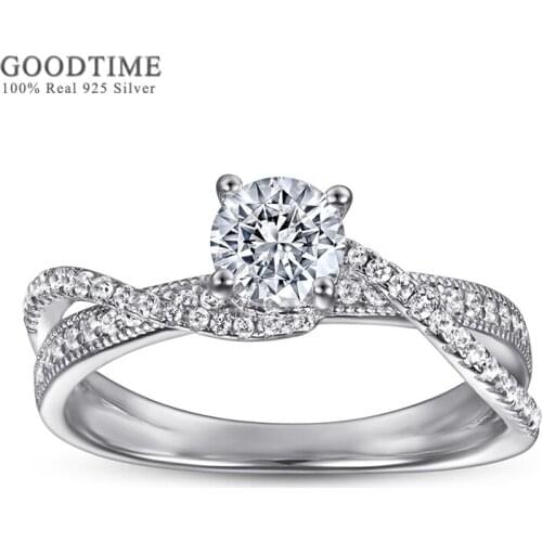 Fashion Women Ring Pure 925 Sterling Silver Interwoven Round Zircon Rhinestone Engagement Wedding Ring Jewelry Accessories Gift