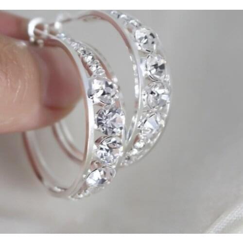 Fashion Earring Rhinestone Inlaid Jewelry Accessories Alloy Shiny Banquet Hoop Earrings for Wedding Women Girls Fixed Earring