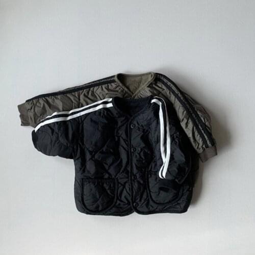 Mens and womens baby winter new cotton jacket, retro Japanese style, Hong Kong style, bar stitch stitching cotton short jacket