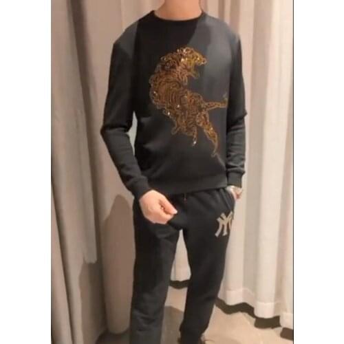 Men Casual Sweatshirt Mens Winter Clothing Diamond stone design 2021 Man Fashion Hoodies O-neck Pullover Tops Clothing