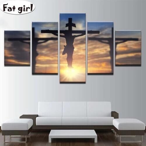 Christian 5d Diamond Painting cross Full 5pcs Joint painting DIY Diamond Embroidery Mosaic Rhinestone Picture Home decoration