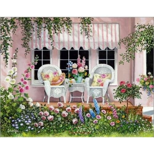 The Pink Porch - Counted Cross Stitch Kits - Crafts Color DIY Handmade Needlework for Embroidery 14 ct Aida Sets