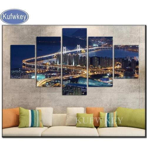 New york Brooklyn Bridge Landscape 5pcs diamond painting Scenery Diamond Embroidery mosaic diamond set Cross stitch wall sticker