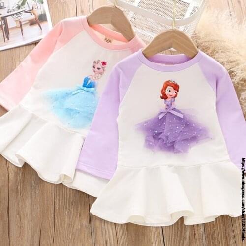 Disney Frozen Girl long sleeve dress Sofia princess cotton cartoon Fashion neck autumn new spring dress for girls birthday gift