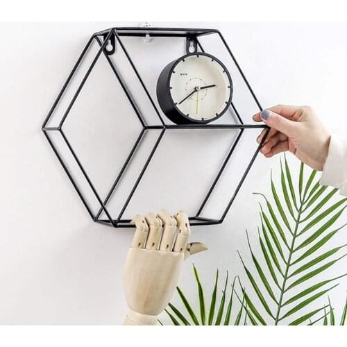 1 PCS Metal Iron Shelves Geometric Hexagonal Art Wall Display Shelf Wall-mounted Storage Rack Flower Pot Craft Shelf Home Decor