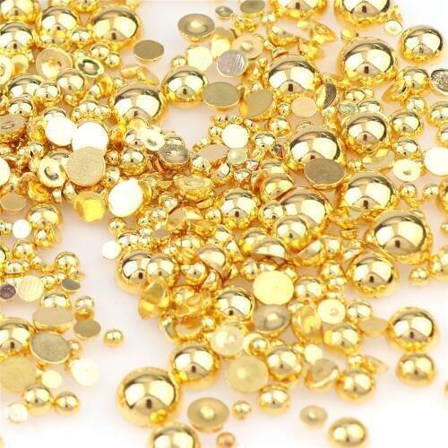 30g/bag 3-10mm Mix Size Shining Gold Half Round Beads About 600Pcs Plastic Flatback Pearls DIY Nail Art Jewelry Accessoriess