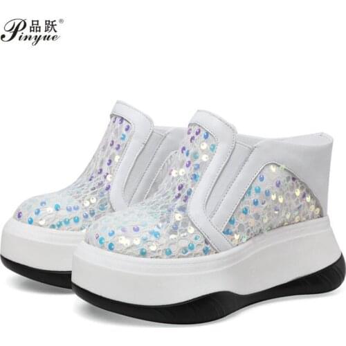 Casual ShoesWomen Genuine Leather Wedges High Heel Slippers Female Summer Round Toe Fashion Sneakers