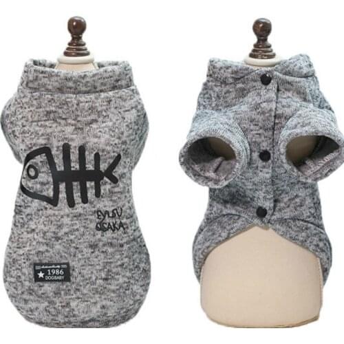 Pet Supplies Pet Clothes Cat Dog Costume Autumn Winter Plush Fish Bone Pattern Long-Sleeved Sweater Keeps Warm Without Shed Hair