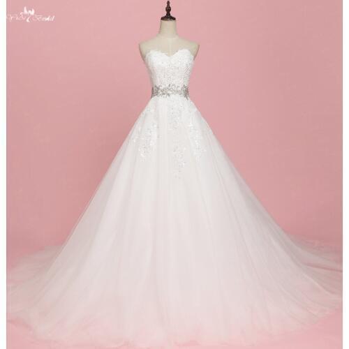 RSW1331 Real Custom Made Crystal Belt Sweethear Neckline Sequin Lace Tulle Mariage Vestido De Noiva Simples