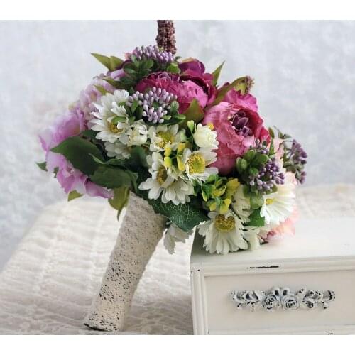 Handmade Purple Bride Wedding Bouquet Silk Flowers with Ribbon Bridal Bouquets Ramos De Novia Artificial Free Shipping